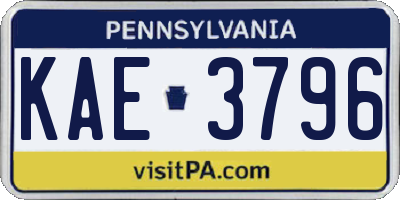 PA license plate KAE3796