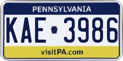 PA license plate KAE3986