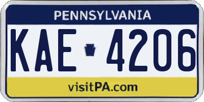 PA license plate KAE4206
