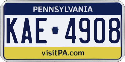 PA license plate KAE4908