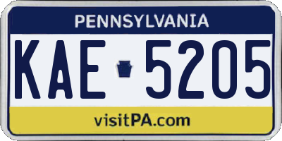 PA license plate KAE5205