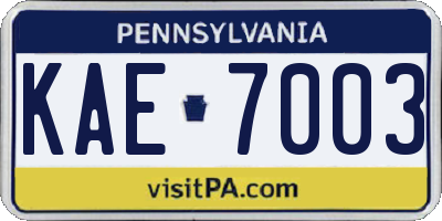 PA license plate KAE7003