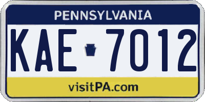 PA license plate KAE7012