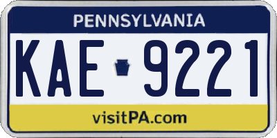 PA license plate KAE9221