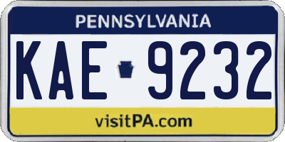 PA license plate KAE9232
