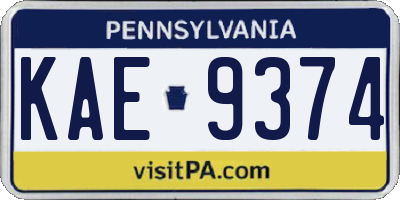 PA license plate KAE9374