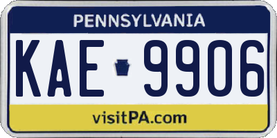 PA license plate KAE9906