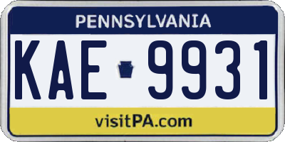 PA license plate KAE9931