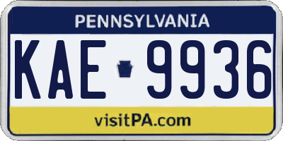 PA license plate KAE9936