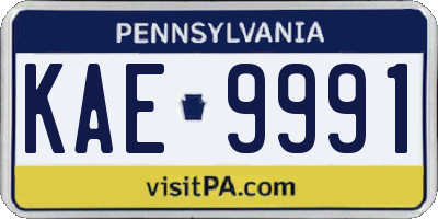 PA license plate KAE9991