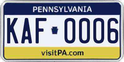 PA license plate KAF0006
