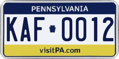 PA license plate KAF0012
