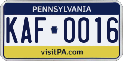 PA license plate KAF0016