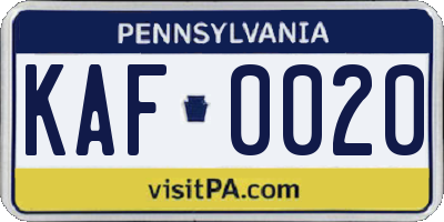 PA license plate KAF0020
