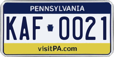 PA license plate KAF0021