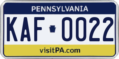 PA license plate KAF0022