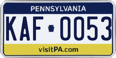 PA license plate KAF0053