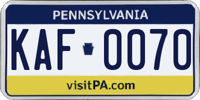 PA license plate KAF0070