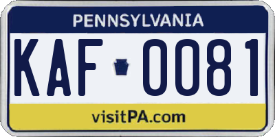 PA license plate KAF0081