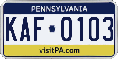 PA license plate KAF0103