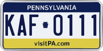 PA license plate KAF0111