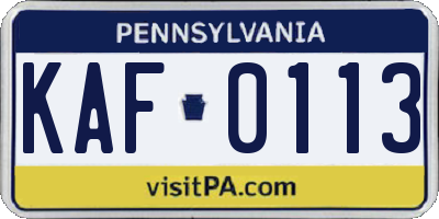 PA license plate KAF0113