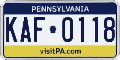 PA license plate KAF0118