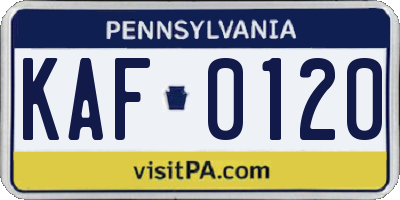 PA license plate KAF0120