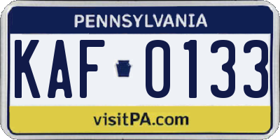 PA license plate KAF0133