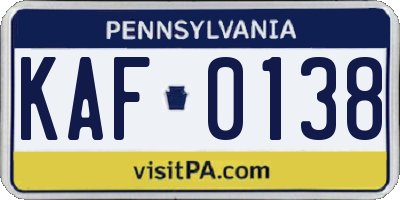PA license plate KAF0138