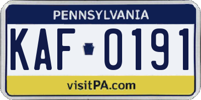 PA license plate KAF0191