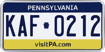 PA license plate KAF0212