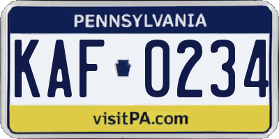 PA license plate KAF0234