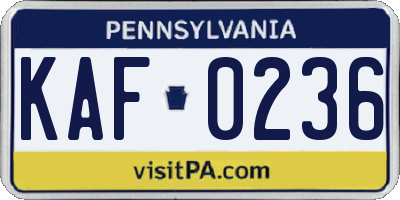 PA license plate KAF0236