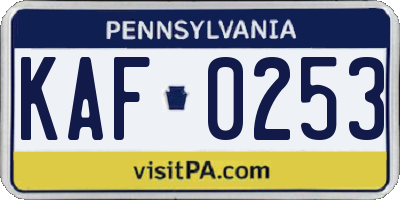 PA license plate KAF0253