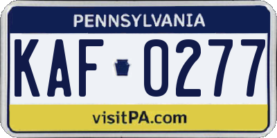 PA license plate KAF0277