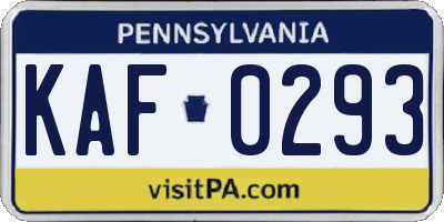 PA license plate KAF0293