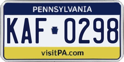 PA license plate KAF0298