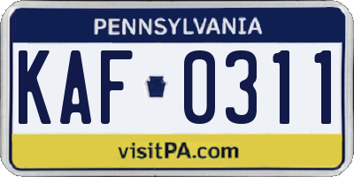 PA license plate KAF0311