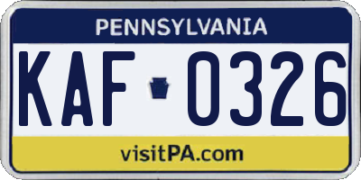PA license plate KAF0326