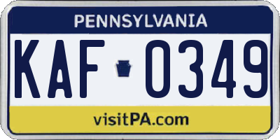 PA license plate KAF0349