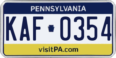 PA license plate KAF0354