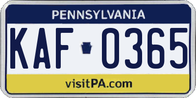 PA license plate KAF0365