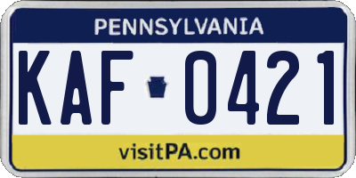 PA license plate KAF0421
