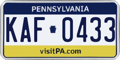 PA license plate KAF0433