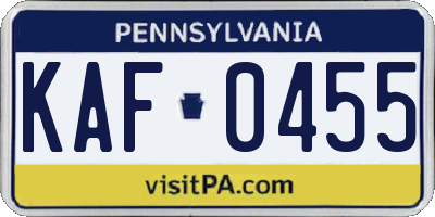 PA license plate KAF0455