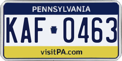 PA license plate KAF0463