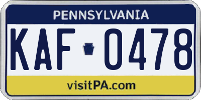 PA license plate KAF0478