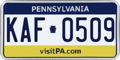 PA license plate KAF0509