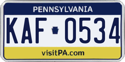 PA license plate KAF0534